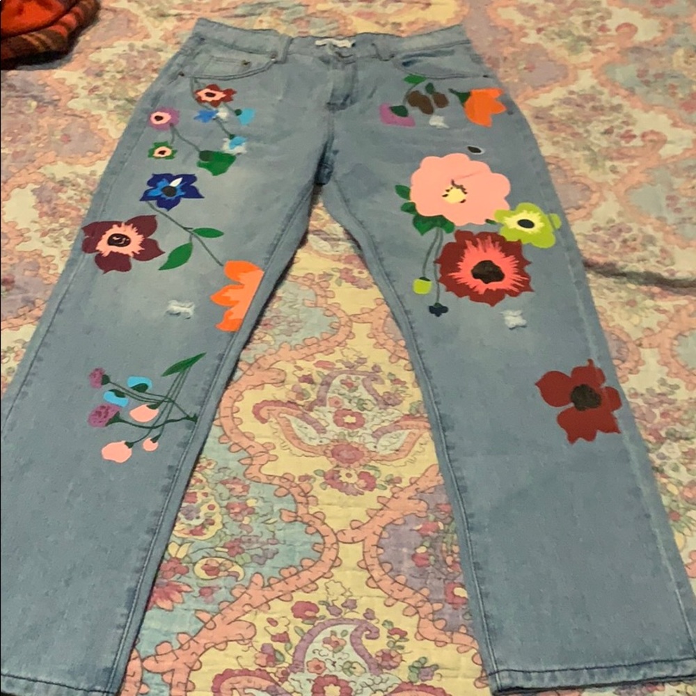 Roselinlin Women’s Denim Sweet Floral Casual Pants